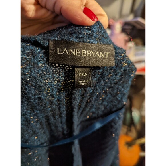 Lane Bryant 14/16 Navy Blue & Gold Cardigan Sweater with Studded Shoulder - Picture 7 of 7